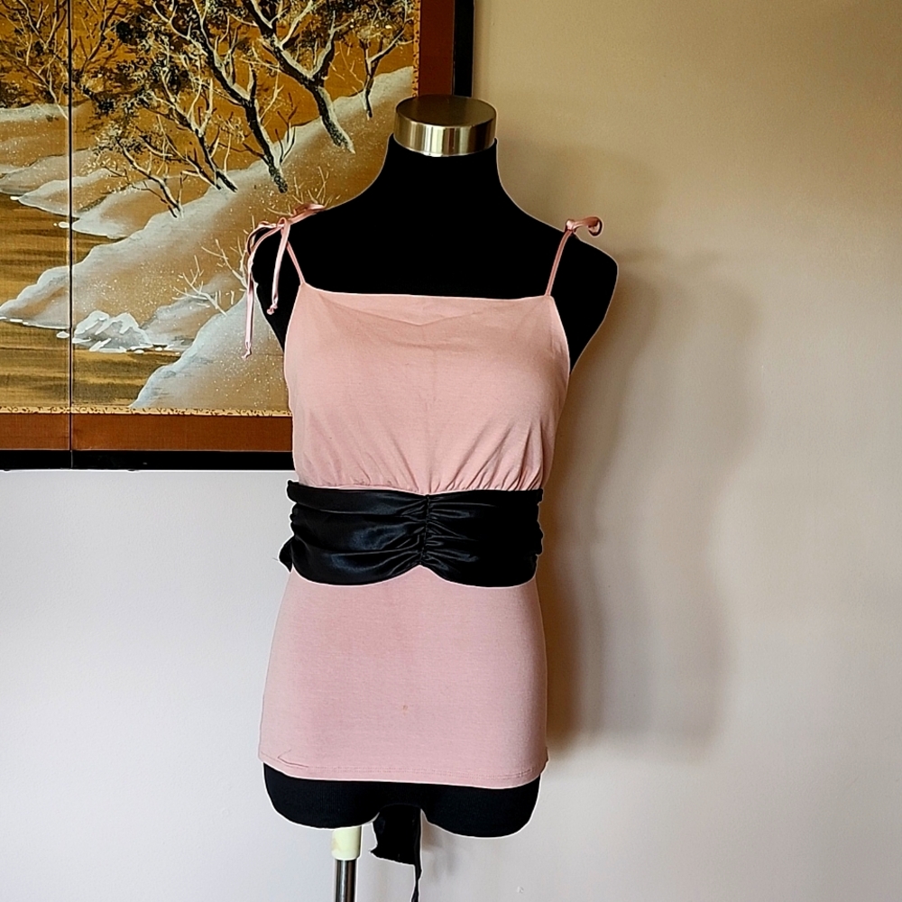 Arden B pink camisole top with attached black bow women's Medium